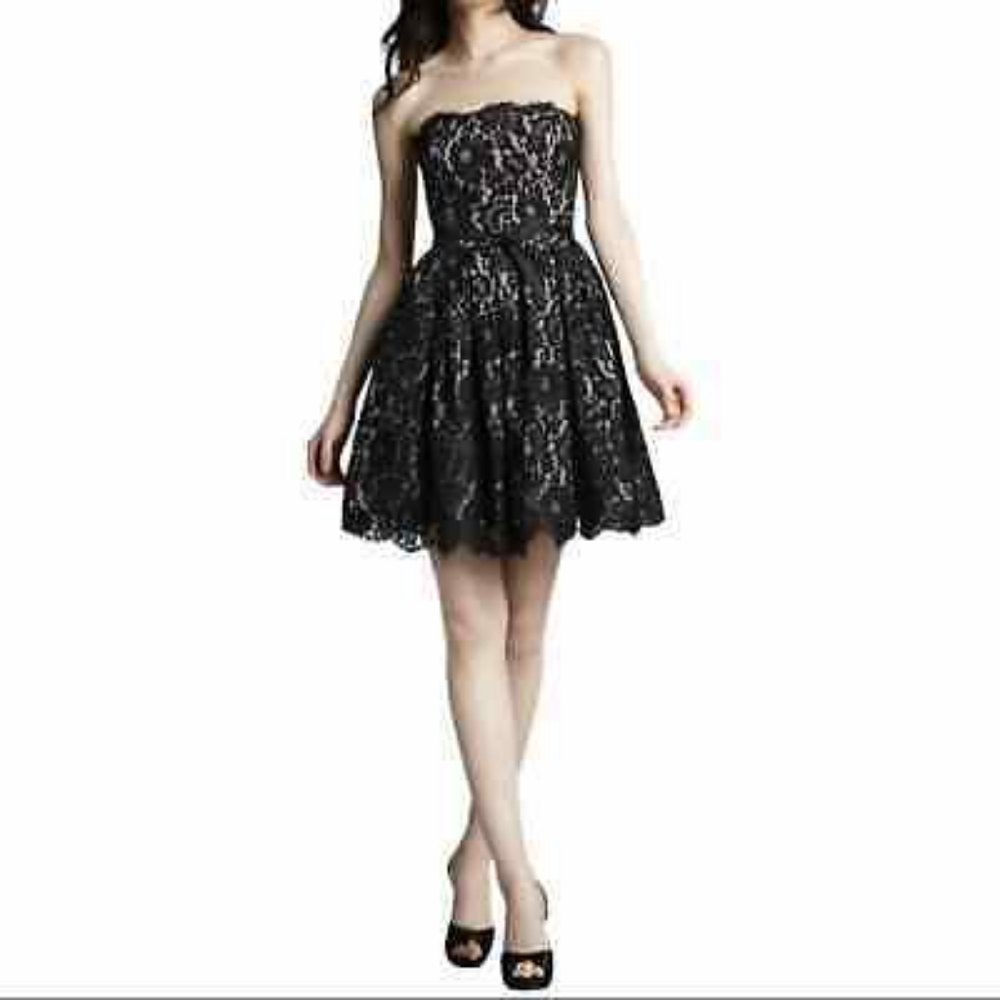 Black lace fit and flare mini tube dress sz 2